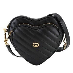 GUCCI Interlocking G Heart Shoulder Bag Leather Black 751628 Purse 90280370